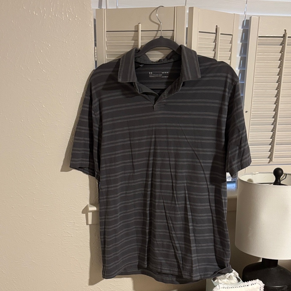 Gray striped Under Armour Polo